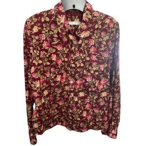 Crazy Horse Liz Claiborne Red and Green Button Down Shirt Vibrant Floral
